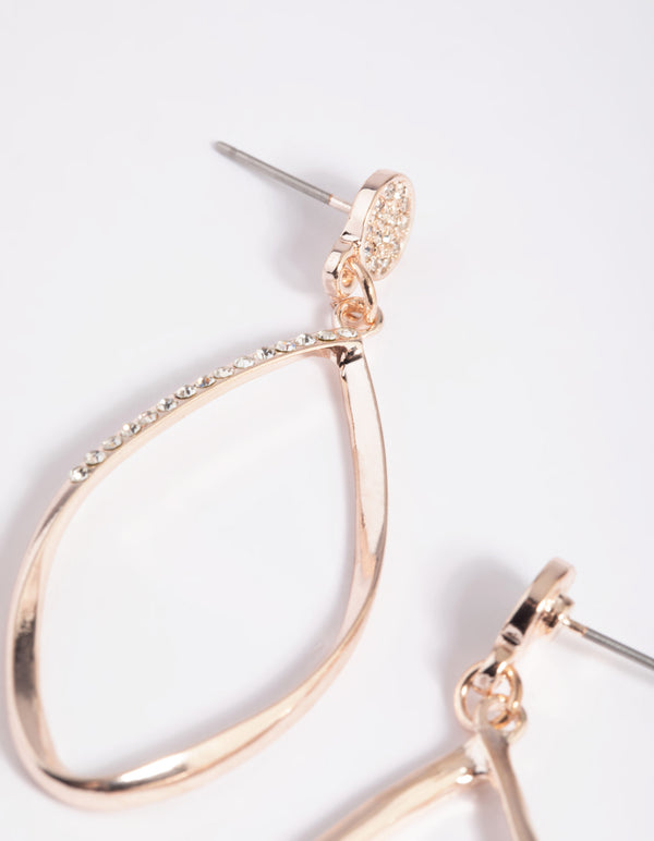 Rose Gold Diamante Pave Drop Earrings