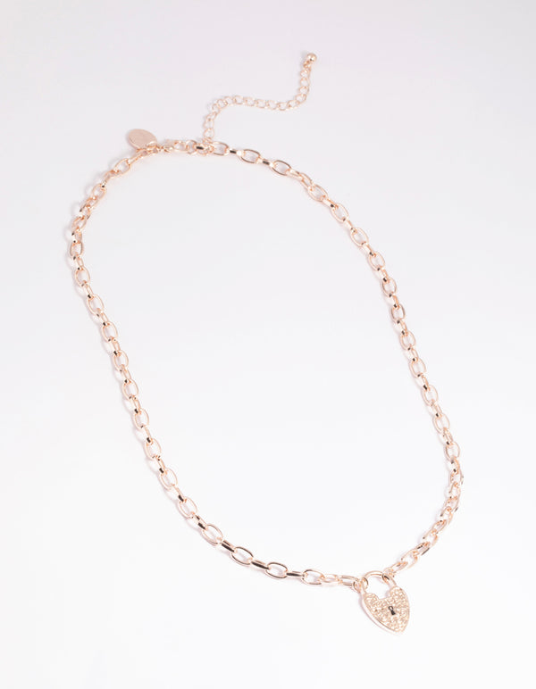 Rose Gold Padlock Heart Chain Necklace