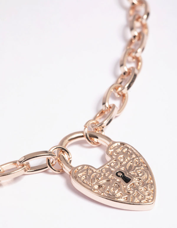 Rose Gold Padlock Heart Chain Necklace