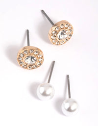Gold Pearl & Diamante Stud Earring Pack - link has visual effect only