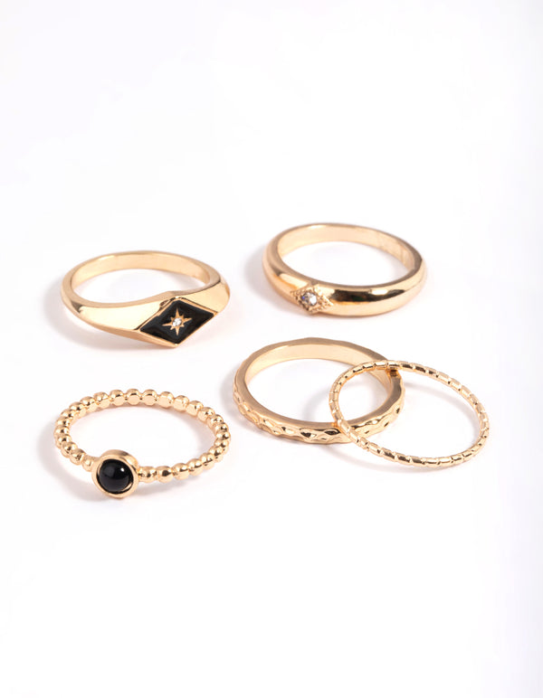 Black Enamel Signet Ring 4 -Pack