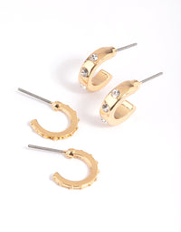 Gold Text & Diamante Huggie Hoop Earring Set - link has visual effect only
