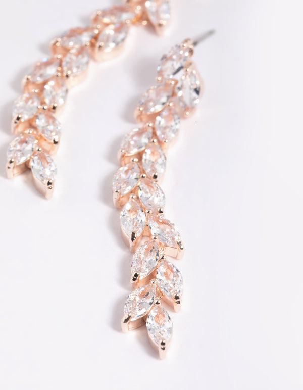 Rose Gold Cubic Zirconia Marquise Drop Earrings