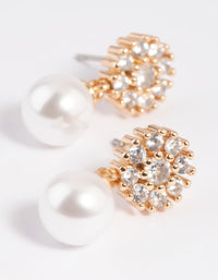 Gold Cubic Zirconia Flower & Pearl Drop Earrings - link has visual effect only