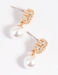 Gold Cubic Zirconia Flower & Pearl Drop Earrings - link has visual effect only