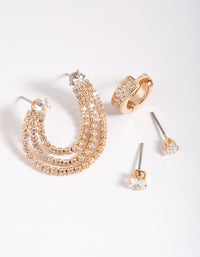 Gold Cubic Zirconia Stud Earring 5-Pack - link has visual effect only