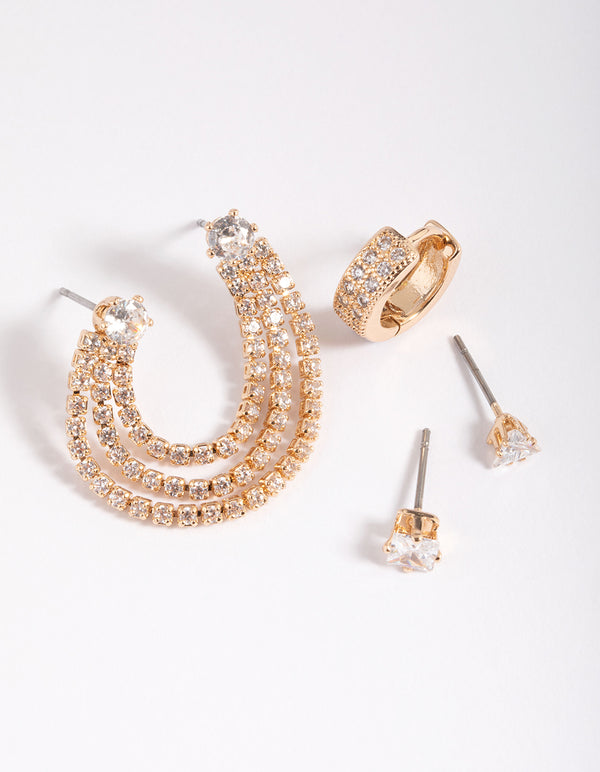 Gold Cubic Zirconia Stud Earring 5-Pack