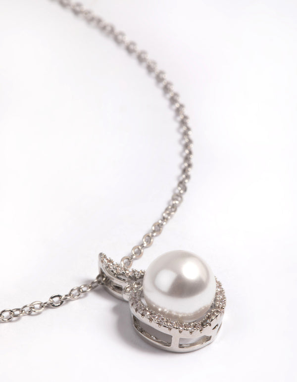 Silver Pearl & Cubic Zirconia Pendant Necklace