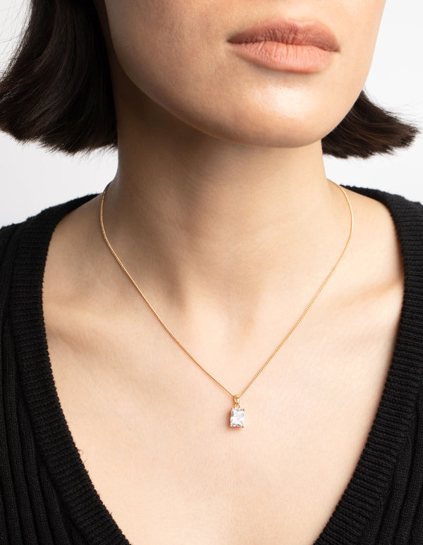 Gold Cubic Zirconia Rectangular Layered Necklace