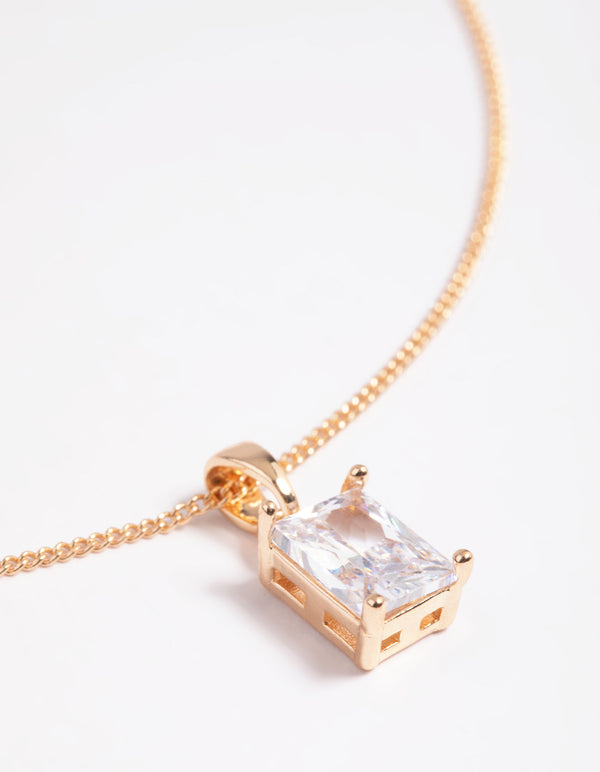 Gold Cubic Zirconia Rectangular Layered Necklace
