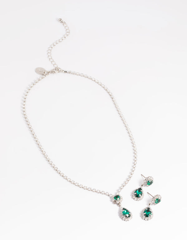 Silver Pear Pendant Necklace & Earrings Set