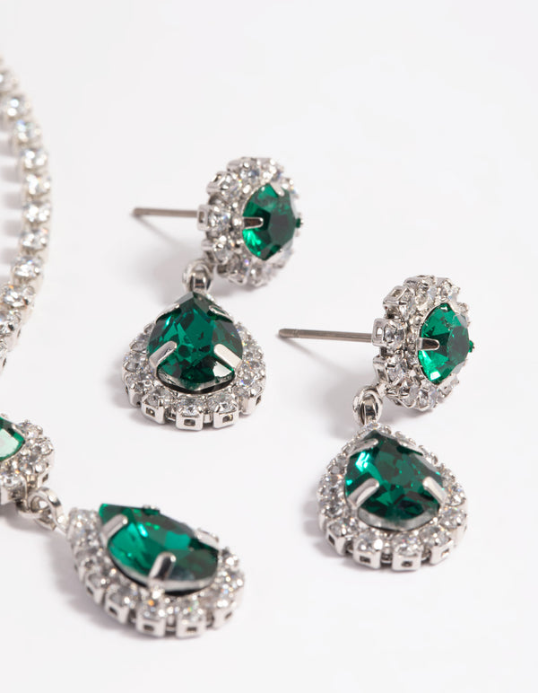 Silver Pear Pendant Necklace & Earrings Set