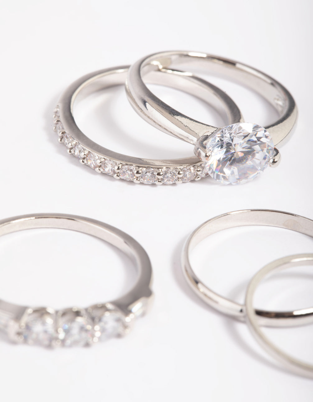 Silver Cubic Zirconia Solitaire Ring Stack Pack