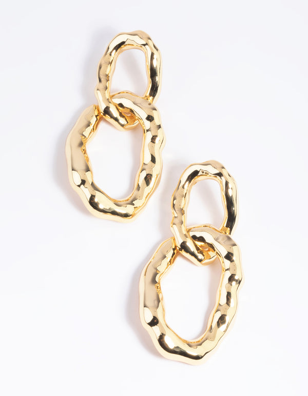 Gold Plated Molten Link Drop Earrings