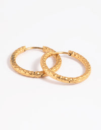 Gold Plated Stainless Steel Textured Huggie Hoop Earrings - link has visual effect only