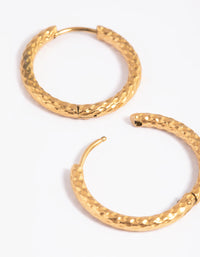 Gold Plated Stainless Steel Textured Huggie Hoop Earrings - link has visual effect only