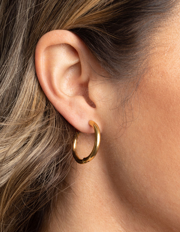 Gold Plated Stainless Steel Classic Huggie Hoop Earrings