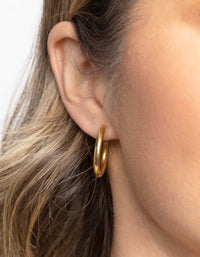 Gold Plated Stainless Steel Classic Huggie Hoop Earrings - link has visual effect only