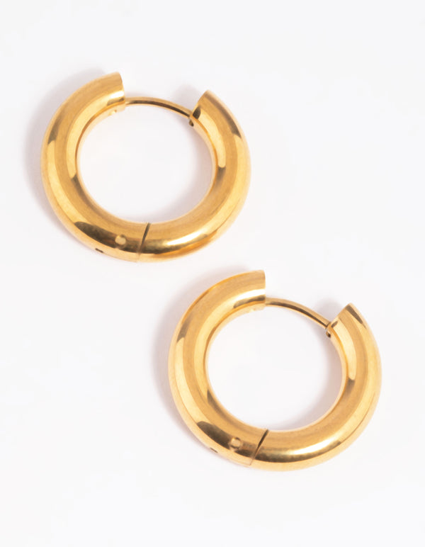 Gold Plated Stainless Steel Thick Huggie Hoop Earrings