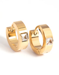 Gold Plated Stainless Steel Cubic Zirconia Huggie Hoop Earrings - link has visual effect only