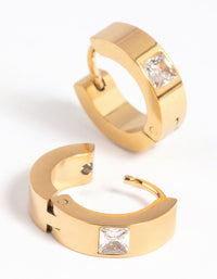 Gold Plated Stainless Steel Cubic Zirconia Huggie Hoop Earrings - link has visual effect only