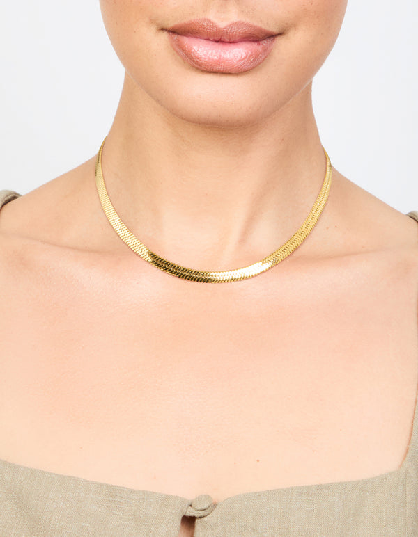 Waterproof Gold Plated Stainless Steel Herringbone Necklace