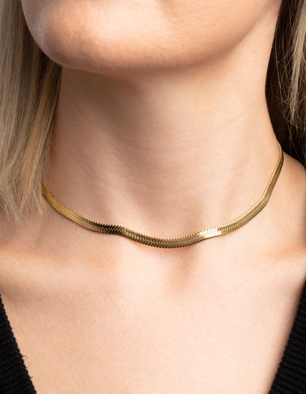 Gold Plated Stainless Steel Herringbone Necklace