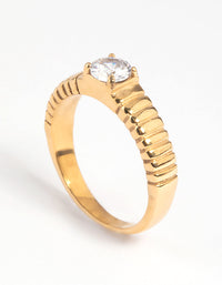 Waterproof Gold Plated Stainless Steel Line Detail Cubic Zirconia Ring - link has visual effect only