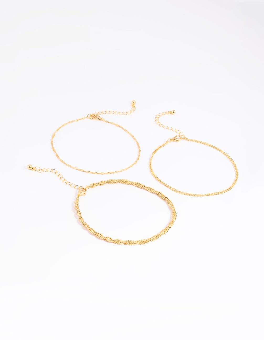 Gold Plated Twisted Chain Anklet Pack