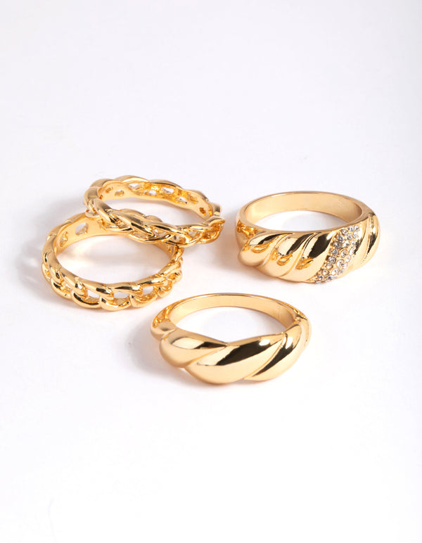 Gold Plated Croissant Ring 4-Pack