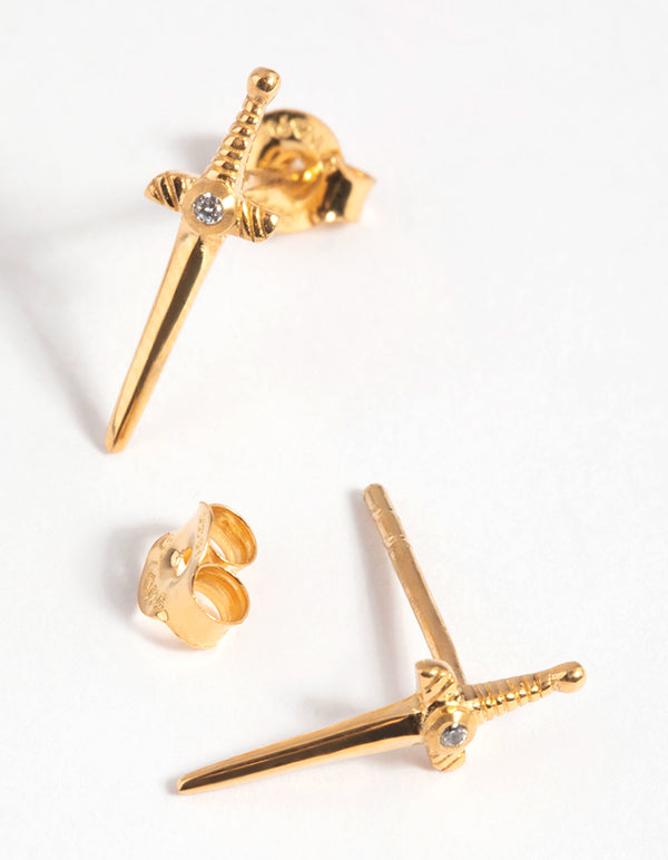 Gold Plated Sterling Silver Dagger Stud Earrings