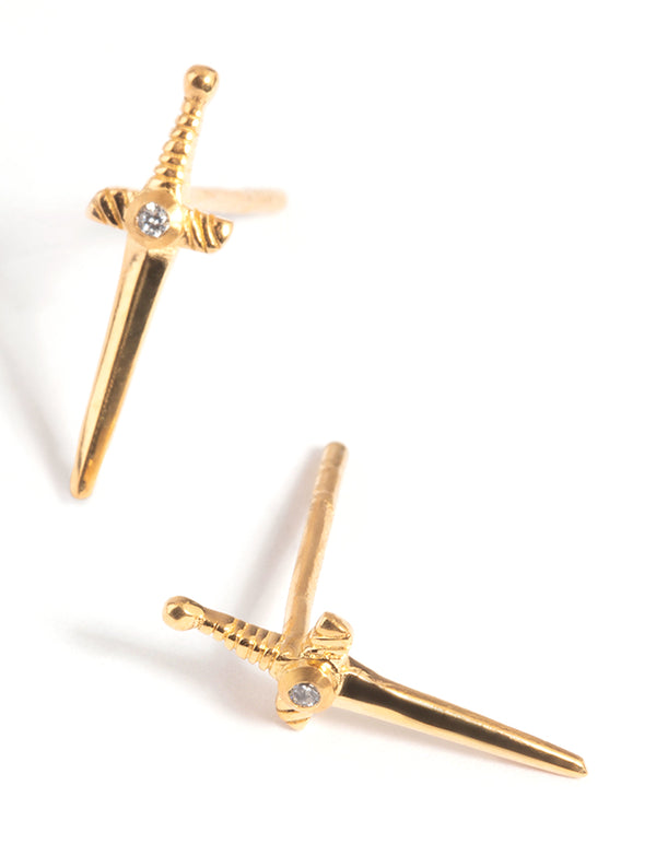Gold Plated Sterling Silver Dagger Stud Earrings