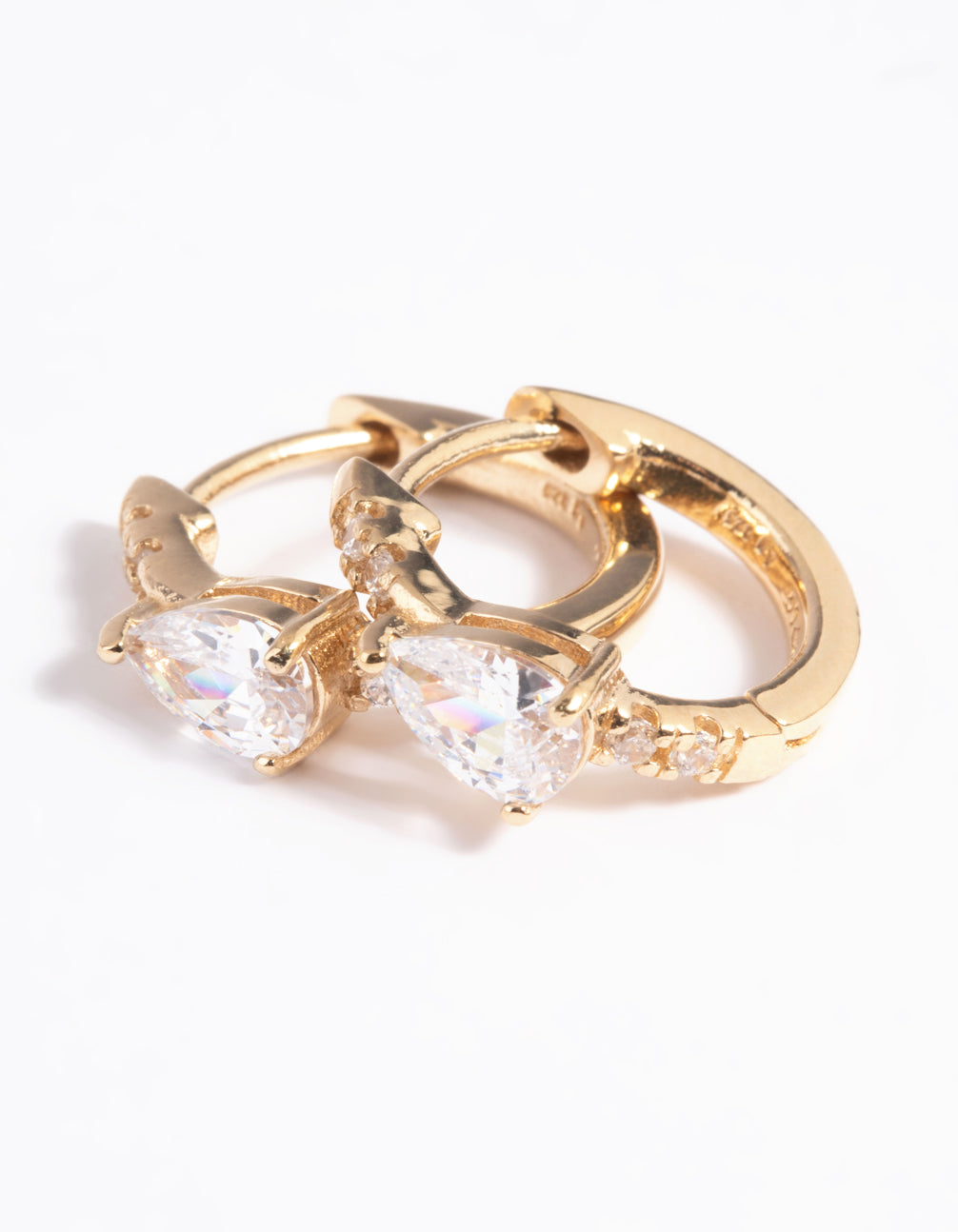 Gold Plated Sterling Silver Cubic Zirconia Marquise Huggie Hoop Earrings