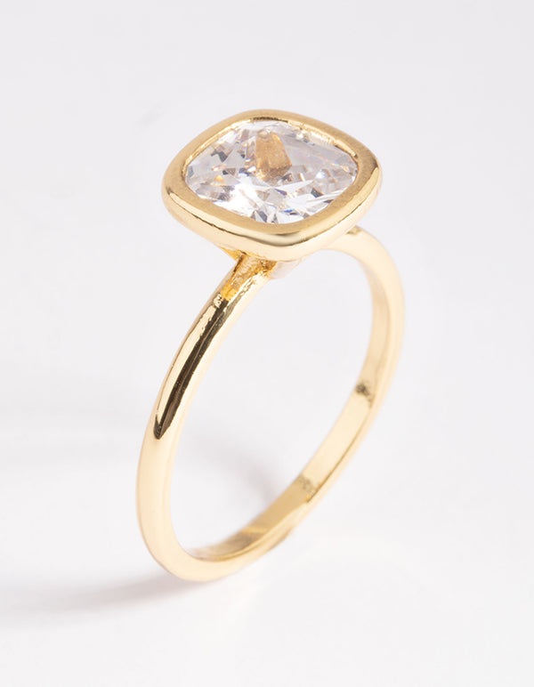 Gold Plated Cubic Zirconia Cushion Cut Ring