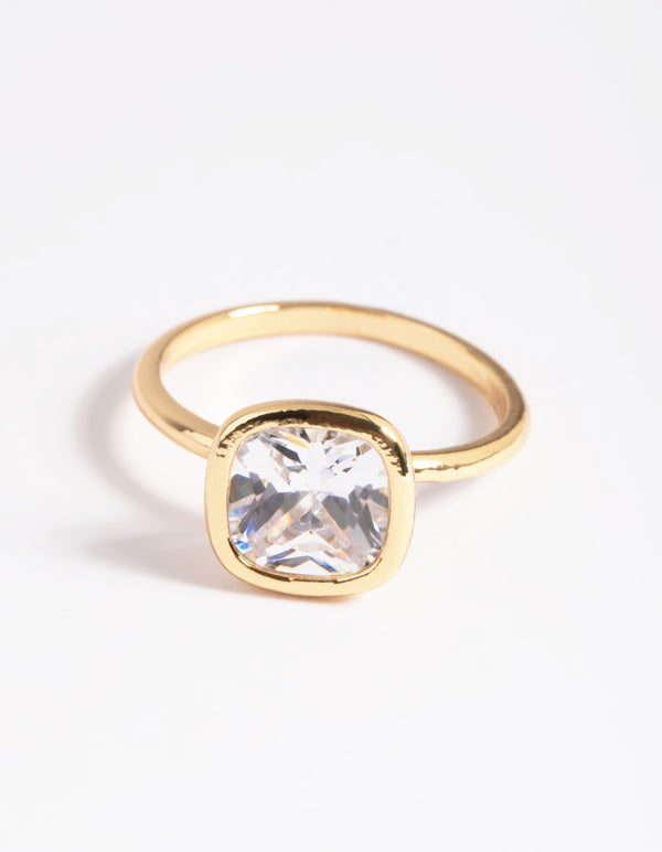 Gold Plated Cubic Zirconia Cushion Cut Ring