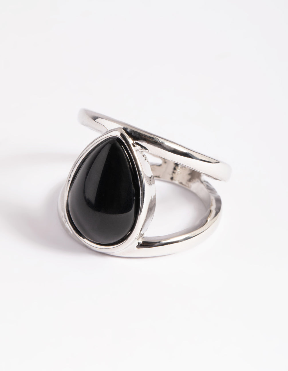 Silver Black Pear Stone Ring