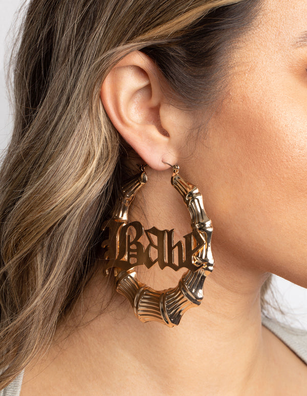 Gold Babe Bamboo Hoop Earrings