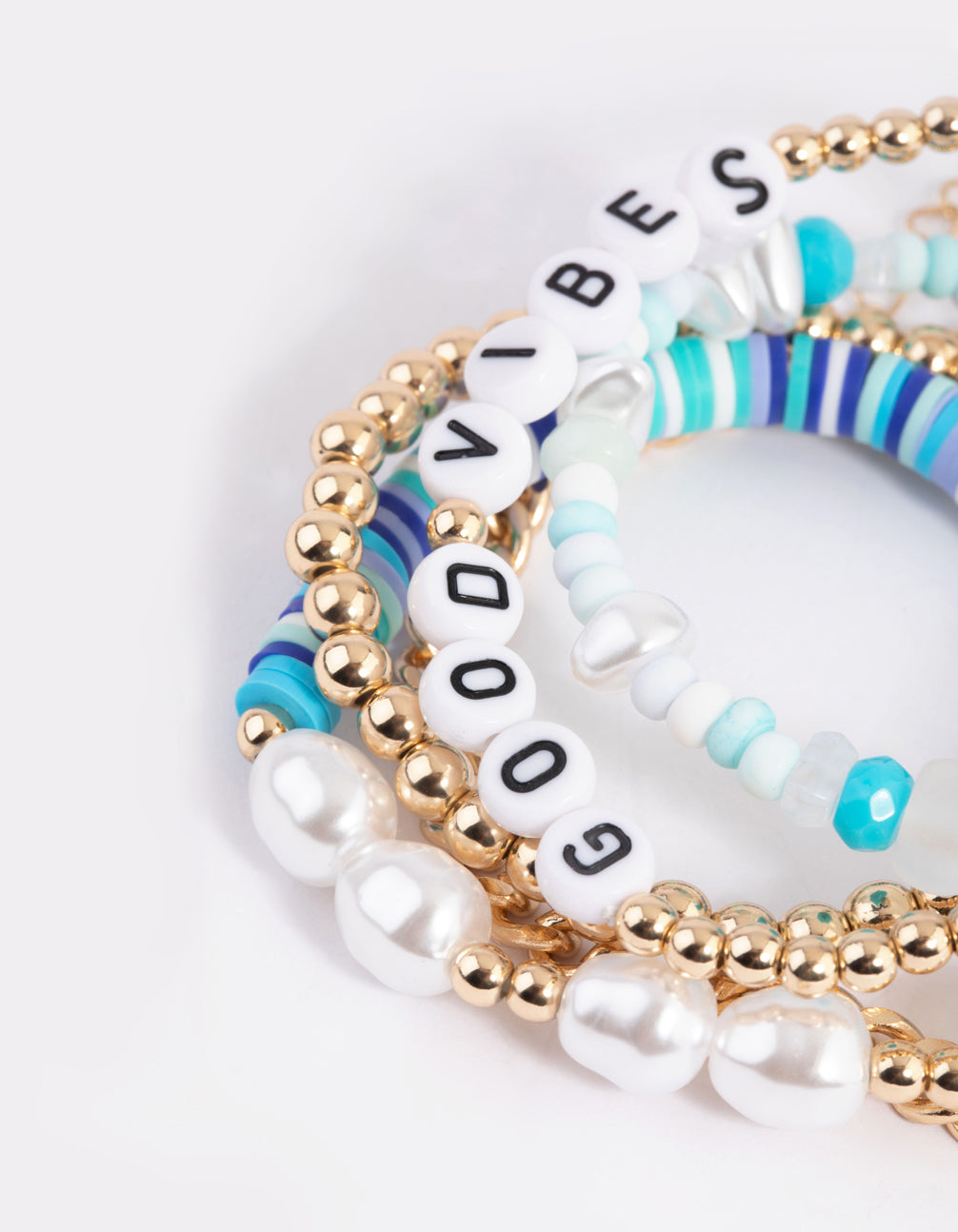90s Blue Mushroom Beaded Bracelet 5-Pack