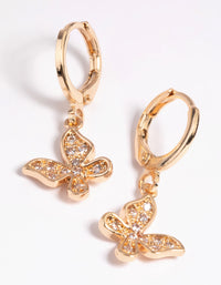 Gold Diamante Butterfly Huggie Hoop Earrings - link has visual effect only