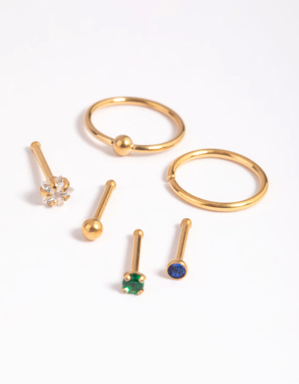 Gold Plated Titanium Green Nose Studs