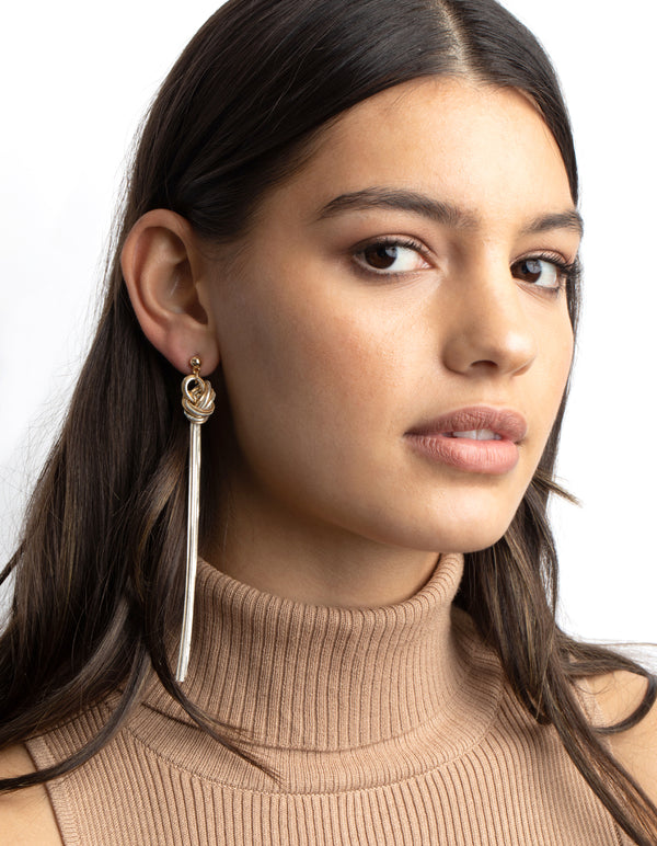 Mixed Metal Knot Drop Earrings