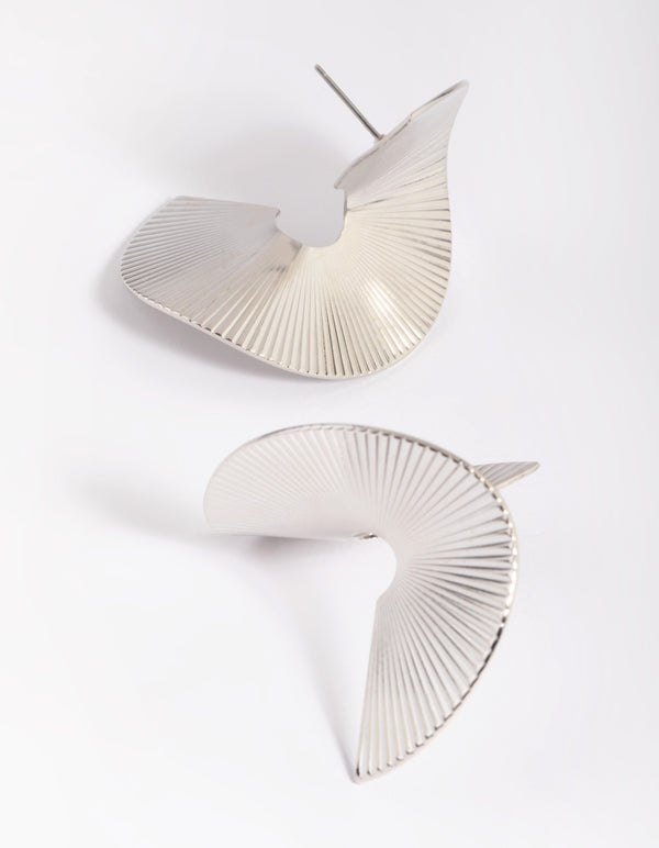 Silver Twisted Fan Stud Earrings