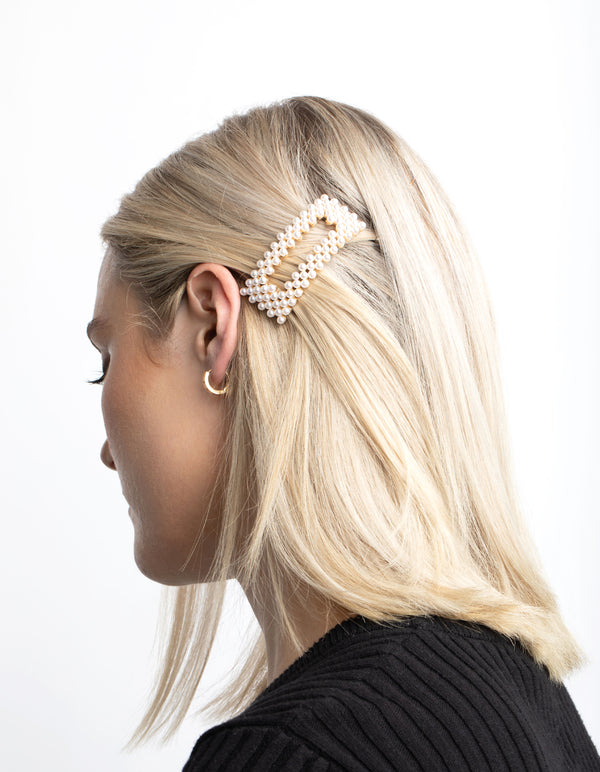 Gold Pearl Rectangular Clip