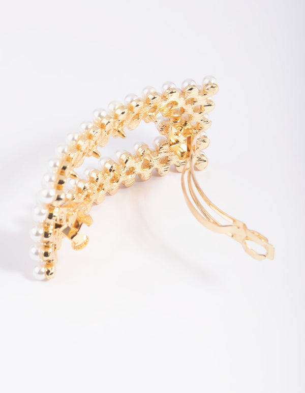 Gold Pearl Rectangular Clip
