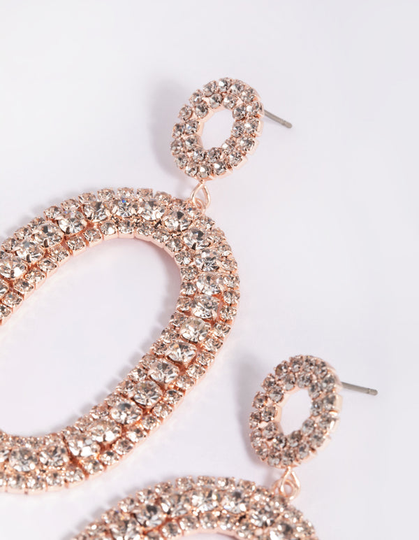 Rose Gold Diamante Oval Drop Earrings