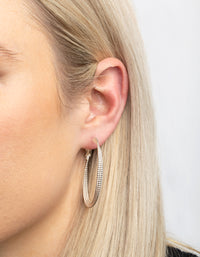Rhodium Textured Criss Cross Hoop Earrings - link has visual effect only