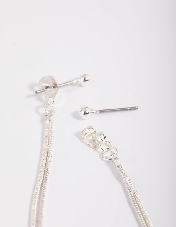 Rhodium Ball Strand Drop Earrings