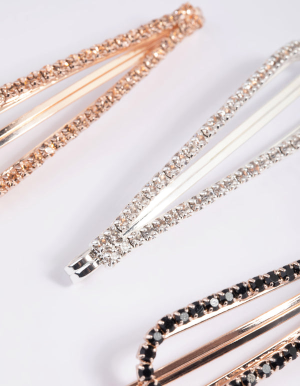 Mixed Metal Diamante Slide Clips