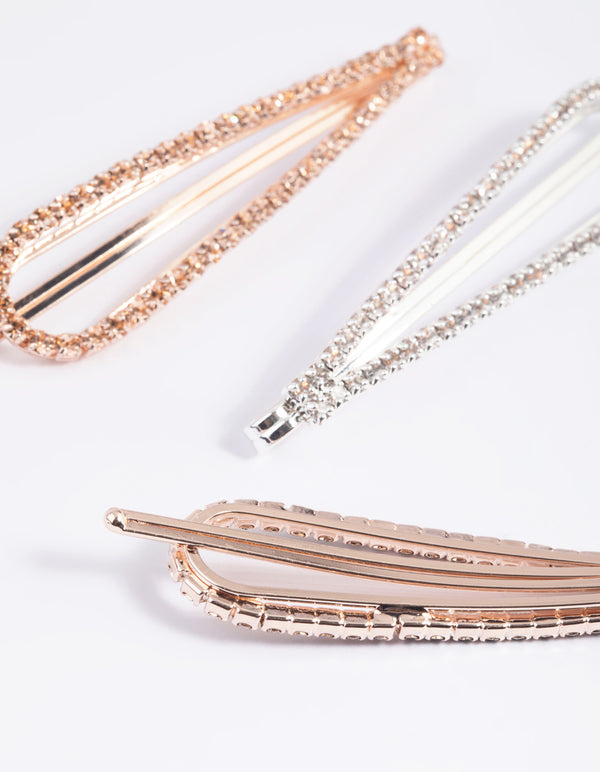 Mixed Metal Diamante Slide Clips