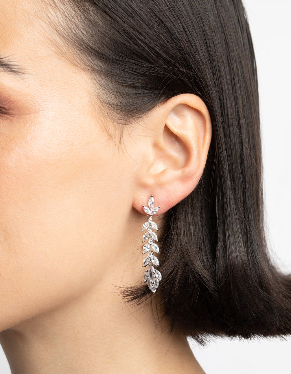 Silver Diamond Simulant Vine Drop Earrings